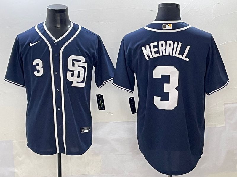 Men 2025 San Diego Padres #3 Merrill Dark Blue Game Nike MLB Jersey style 3